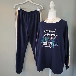 Joyspun Lounge Pajama Set. Navy. Striped. Size L. Casual Comfy Cozy Cute